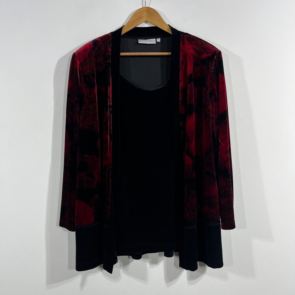Dressbarn VTG Paisley Velvet Burnout 2 Piece Cardigan Womens 16W Whimsigoth